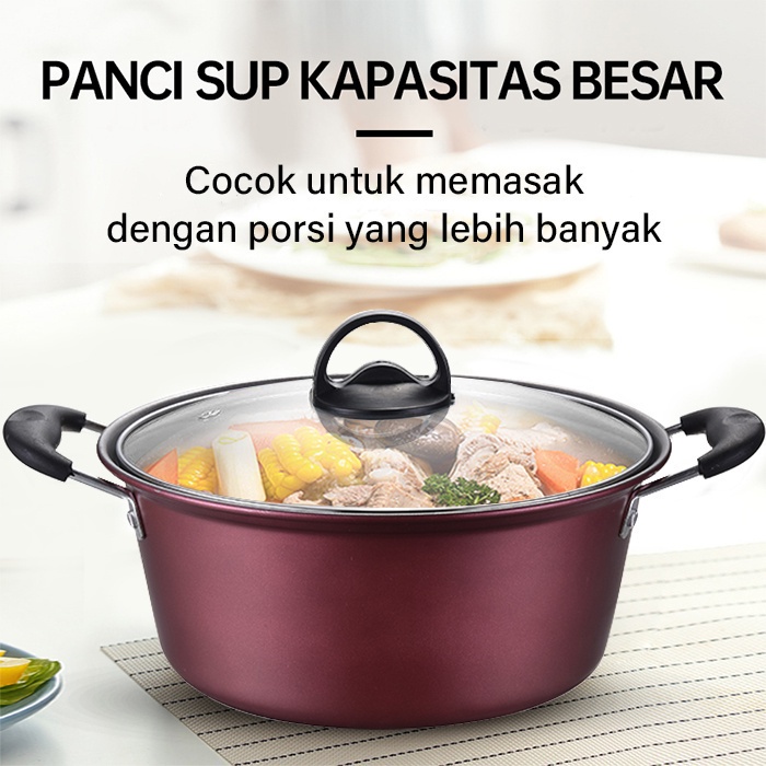 Qme Panci Kuah Teflon Anti Lengket 24 Cm Tutup Kaca / Panci Rebus Teflon Non-Stick