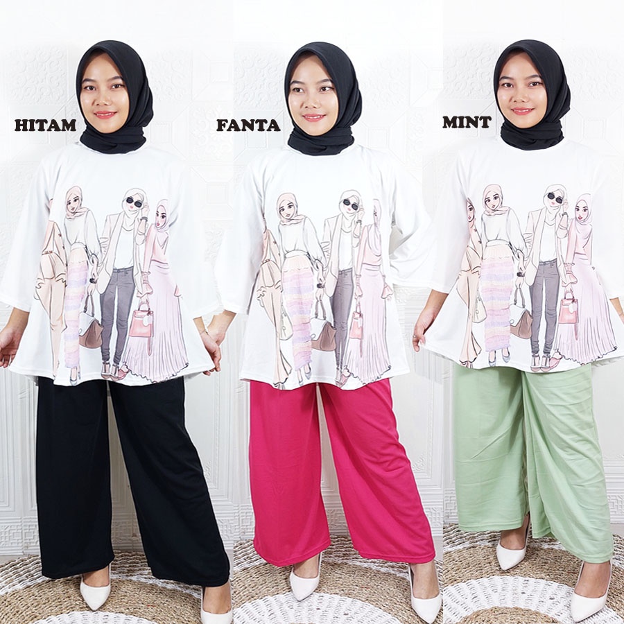 HASFI SET ATASAN TUNIK OVERSIZE DAN CELANA KULOT PANJANG WANITA BERHIJAB GL FASHION