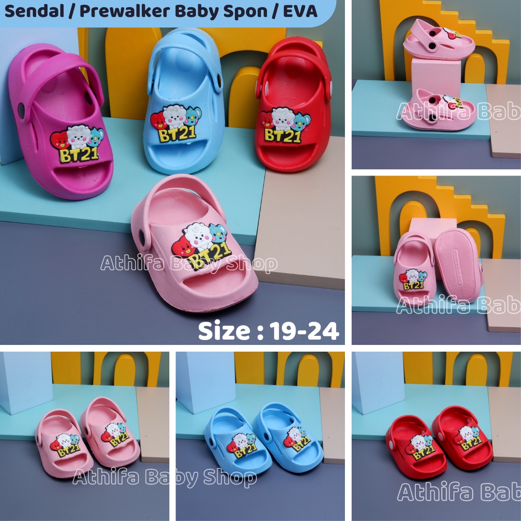 Sepatu Sandal Anak Perempuan Bayi Balita Usia 6 7 8 9 10 11 Bulan 1 2 3 Tahun Sendal Gunung Karakter Cewek Spon Prewalker Phylon Ringan -Asfer BT21-