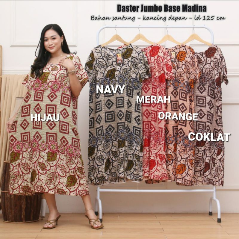 DASTER JUMBO XXL MOTIF BASE MADINA BUSUI KANCING DRESS BAJU TIDUR