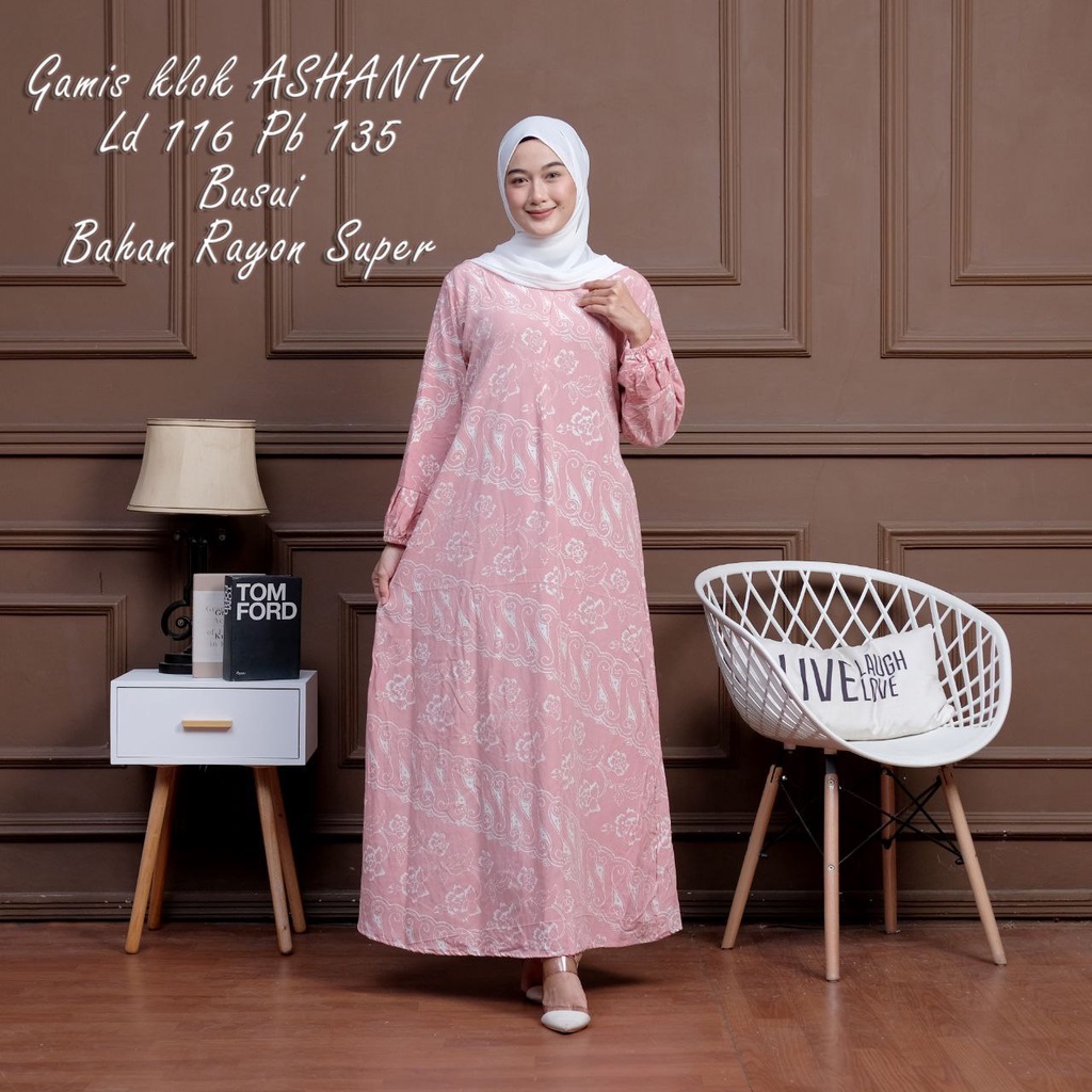 GAMIS ASHANTY RAYON PREMIUM MOTIF CAP MALAMAN BUSUI DEPAN KEKINIAN KARET LENGAN DRESS WANITA SYARI TERBRU