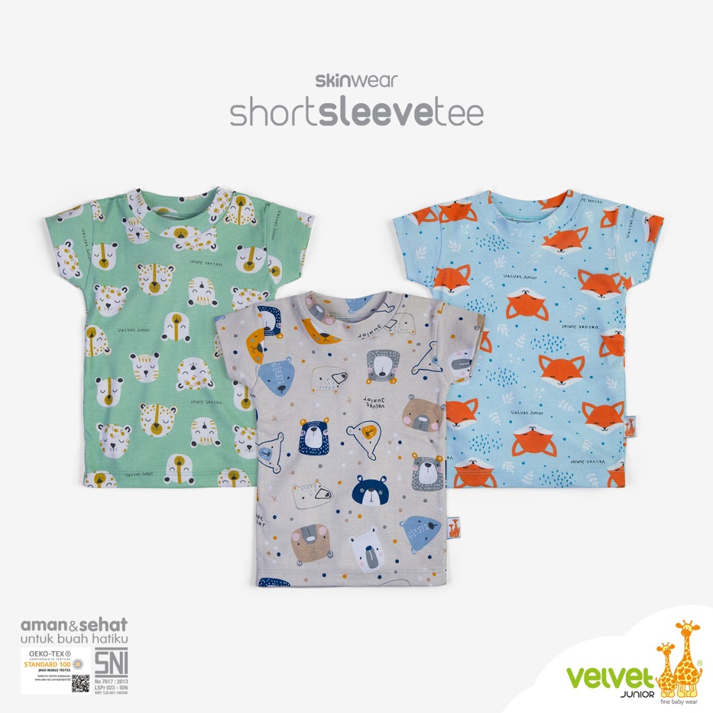 Velvet Junior Short Sleeve Tee Atasan Oblong Tangan Pintar 3Pcs