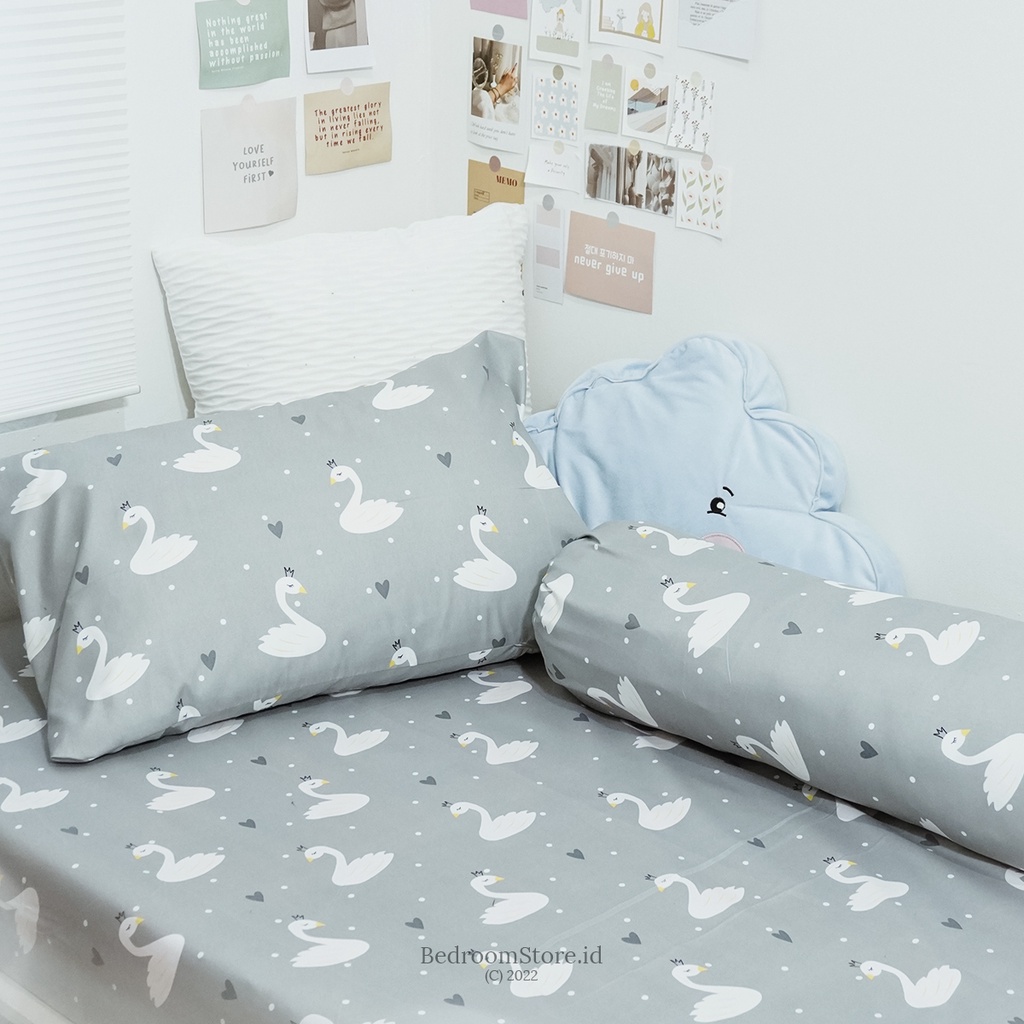 Sprei aesthetic motif Swan Grey sudah termasuk sarban dan sargul