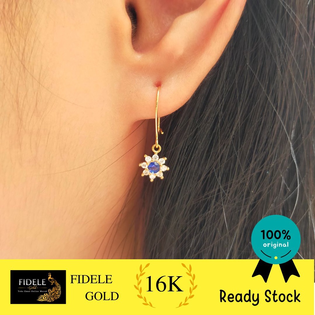 Anting Desi Diana Emas Permata Merah Pink Biru Emas asli kadar 700