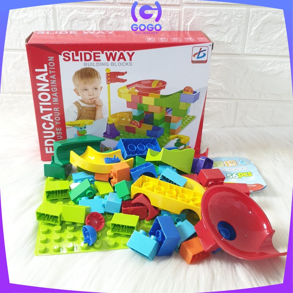 GOGO-M38 Mainan Susun Balok Kelereng Isi 50 / 56PCS Mainan Anak Block / Blok Susun / Bricks Marble Run