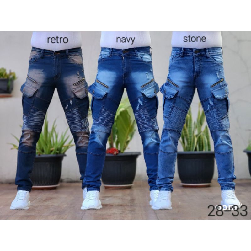 Celana Pria Jeans Sobek Puring Bikers Boriel Celana Biker