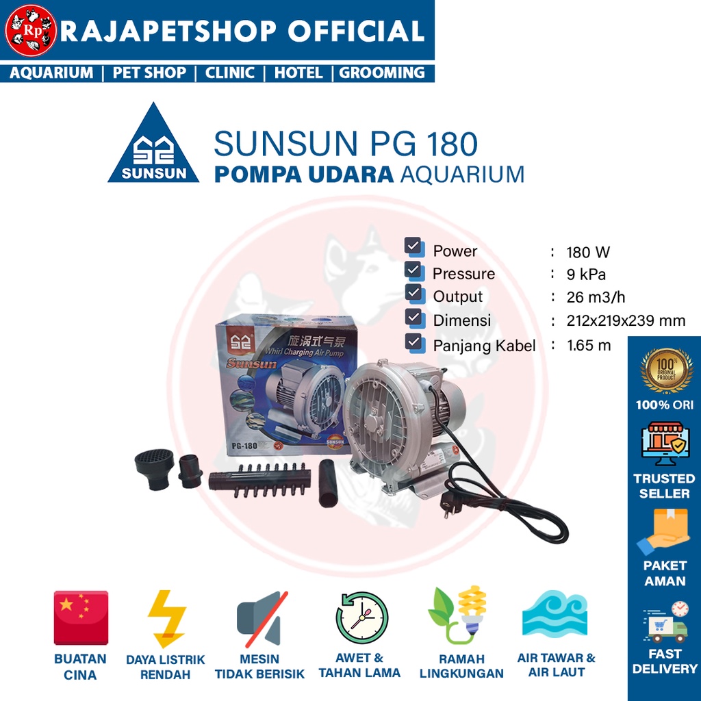 ( POMPA UDARA ) SUNSUN PG 180 ROOT RING BLOWER AIR PUMP KOLAM IKAN TAMBAK UDANG IPAL BIOFLOK
