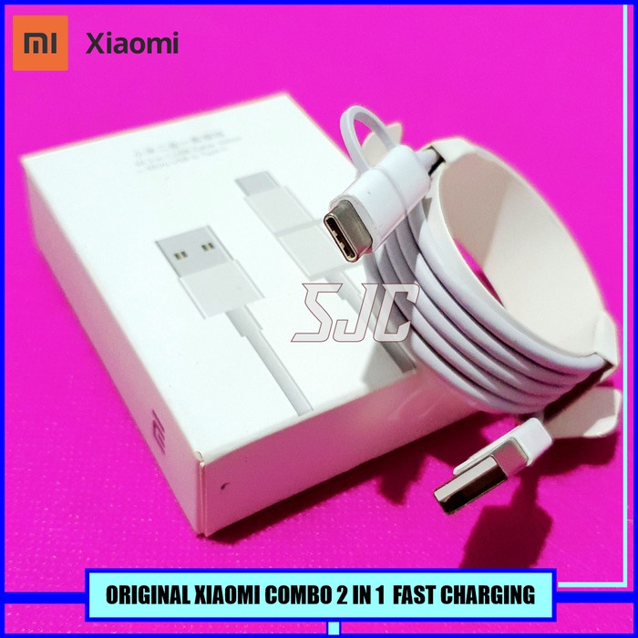 Kabel Data XiaoMi Combo 2 in 1 Micro USB to Type C Fast Charging Ori