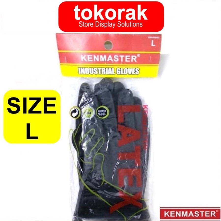 KENMASTER SARUNG TANGAN KARET LATEX L HITAM/ORANGE BERKEBUN