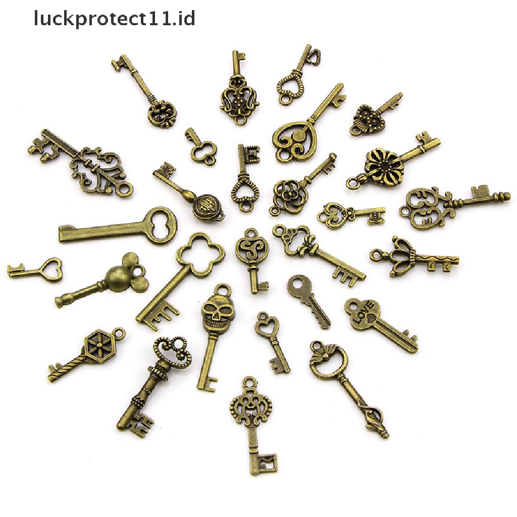 50 Pcs Liontin Kunci Campur Gaya Vintage Steampunk Bahan Perunggu Untuk Perhiasan