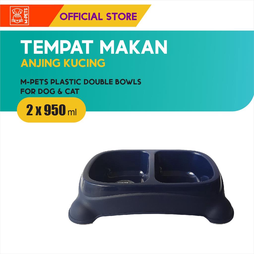 M-Pets Plastic Double Bowls 2 x 950 ml /Tempat Makan Hewan