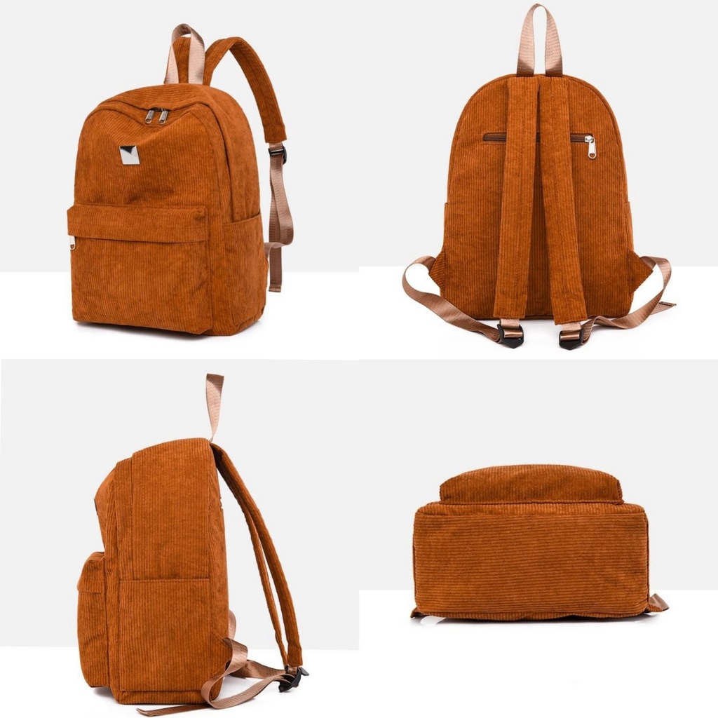 TAS RANSEL WANITA IMPORT BACKPACK BESAR CORDUROY COKLAT JESSIKA  PREMIUM KOREA GENDONG REMAJA PUNGGUNG BATAM SEKOLAH KULIAH KERJA TA696B7 KEKINIAN FASHION