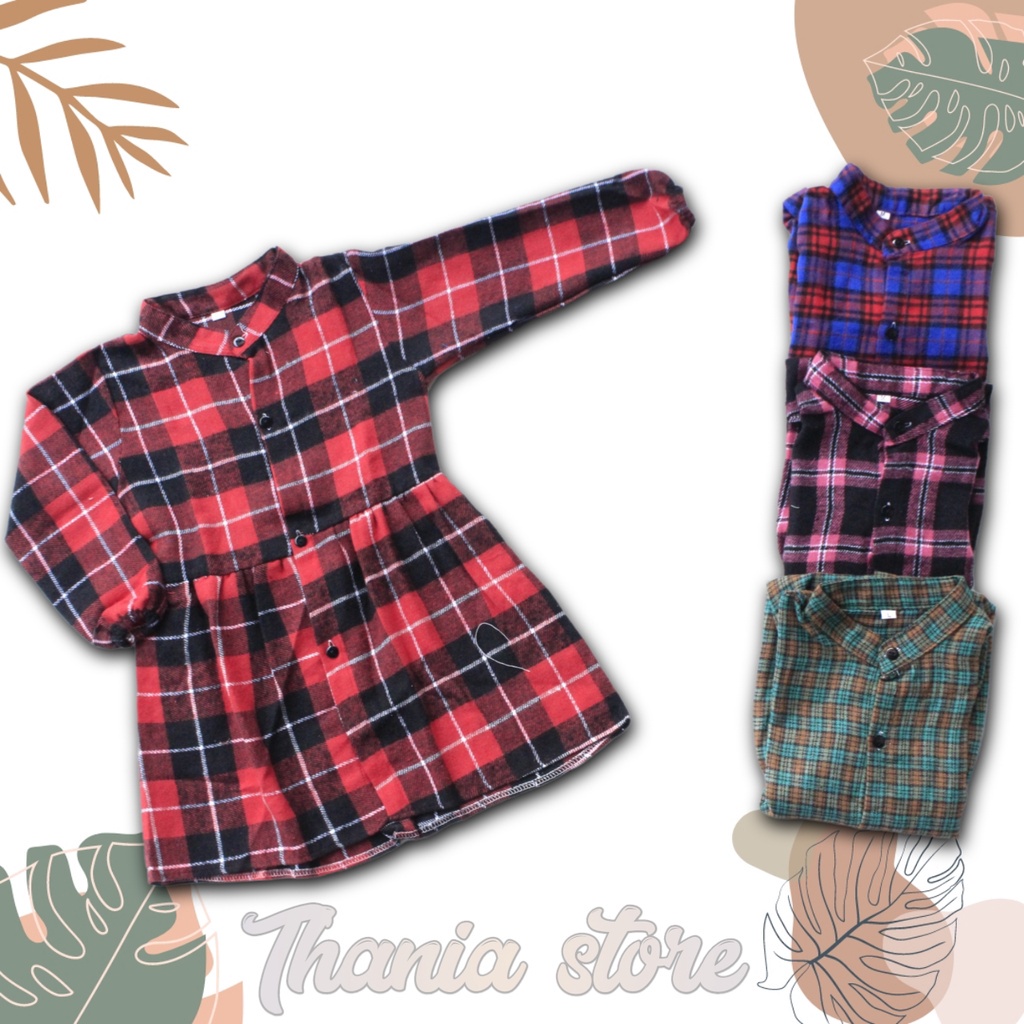 Baju Tunik Anak Flanel Tangan Lengan Panjang kotak Usia 1-7 Tahun