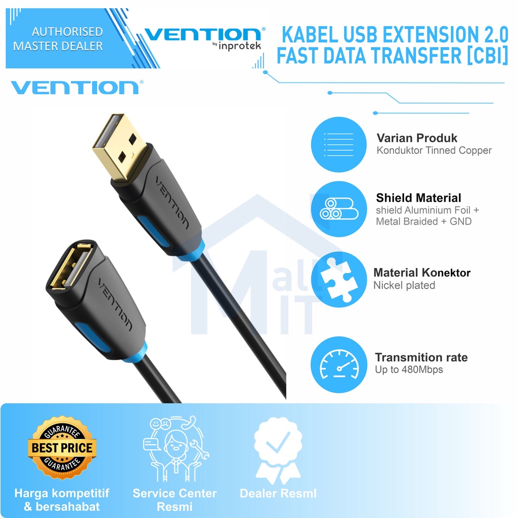 ( Bisa Cod ) Vention Kabel USB A 2.0 3.0 Extension Fast 480 Mbps 5Gbps CBC CBI CBH