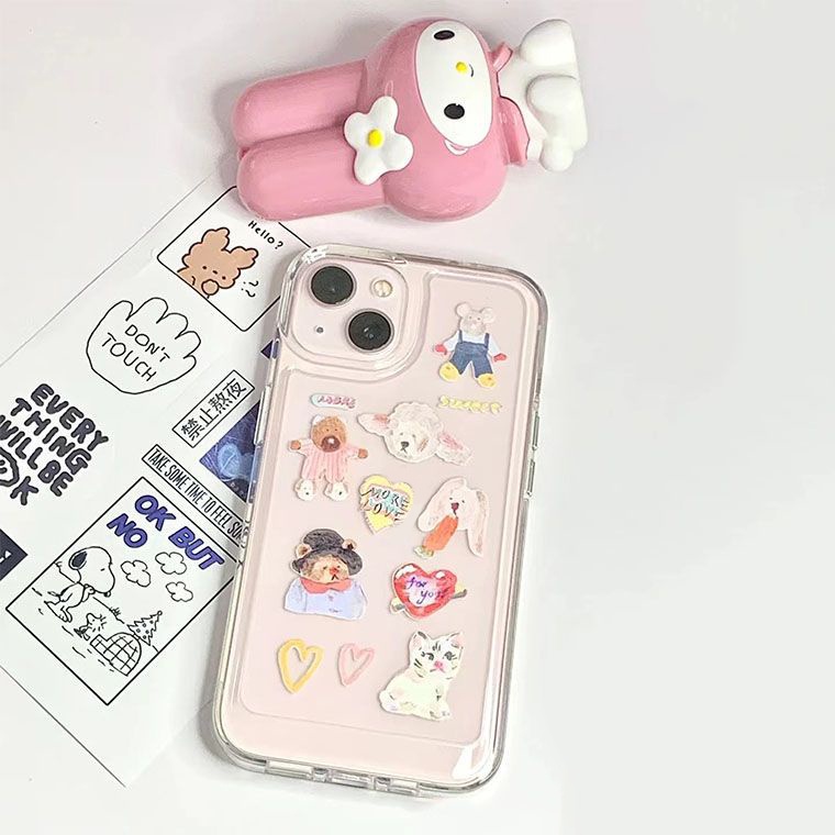IPHONE Soft Case Hewan Lucu Kompatibel Untuk Iphone14 13 12 11 Pro XS Max XR X8 7 Plus Casing Ponsel Transparan TPU Silikon Shockproof Cover