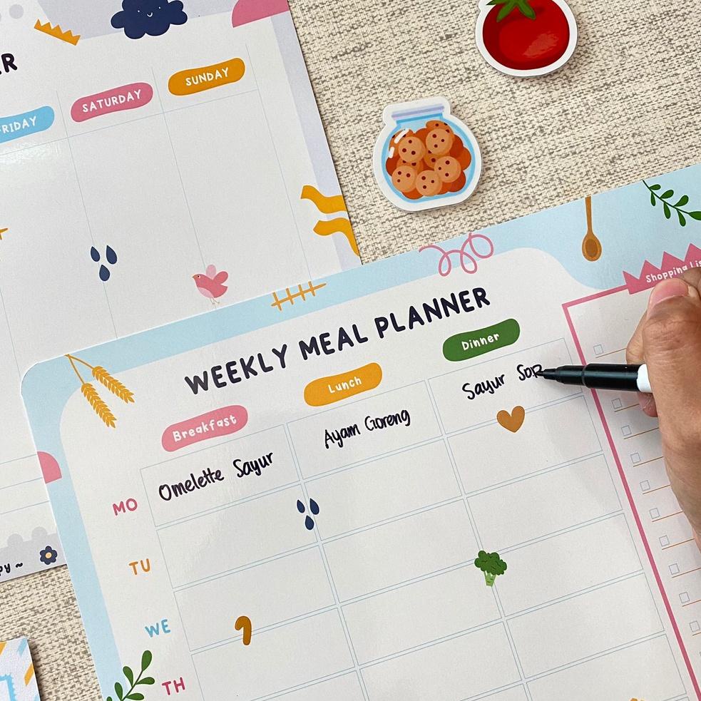 

㊌ WUFFYLAND - Weekly Planner & Meal Planner Wipe and Clean, Agenda Tembok, FREE Spidol Board Marker dan Magnet. Jadwal dan Agenda. ね