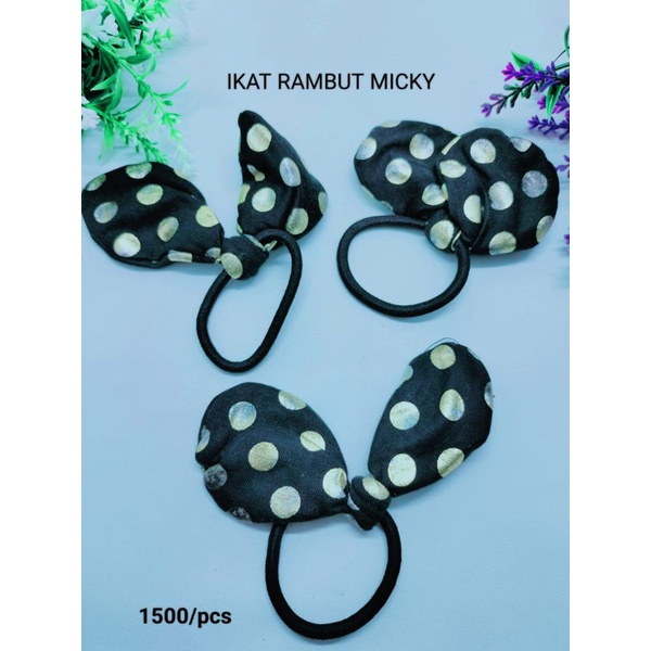 Ikat rambut/Kuncir rambut Mickey warna hitam totol putih harga/pcs