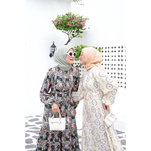 Ounadoutfit HANNA DRESS wanita premium | dress wanita motif bunga | homedress rayon busui | dress muslimah | dress motif rayon