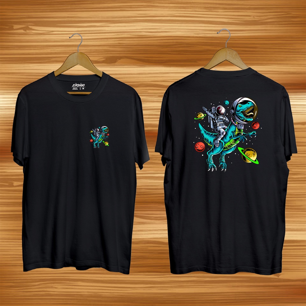 Agam Collection Baju Kaos Distro Lengan Pendek Astronot X Dinosaurus DB Text Print  DTF Premium Quality Kaos Keren Cewek Cowok