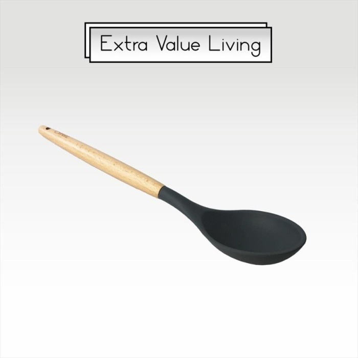 Cypruz AM-0933 Kitchen Tool Silicone Sendok Serving Bulat Gagang Kayu
