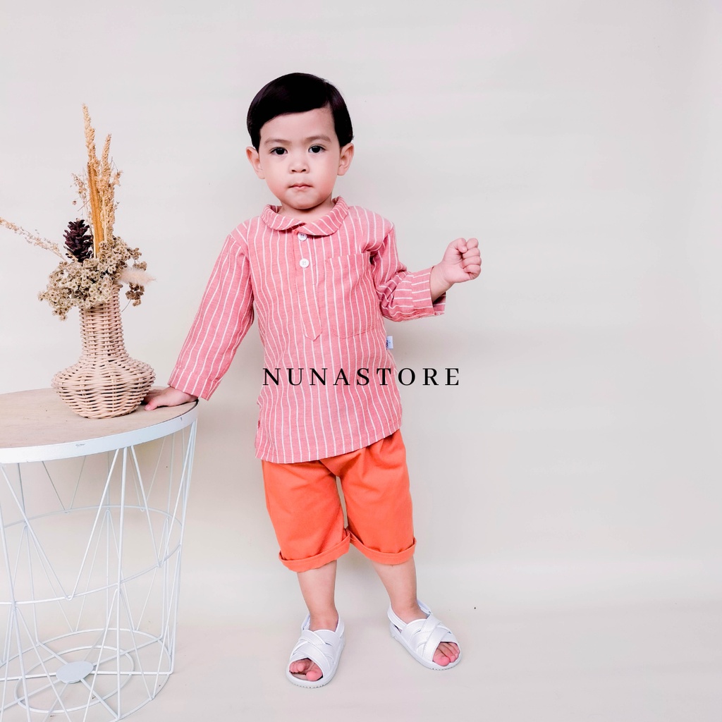 Setelan Baju bayi dan anak cowo/laki-laki usia 0 Bulan - 2 tahun Motif  Kemeja Salur Panjang