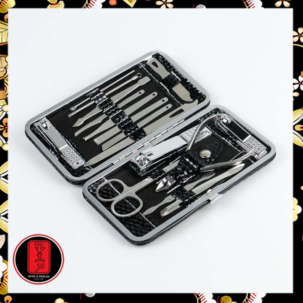 Set Perawatan Kuku Nail Art Manicure Pedicure 16 in 1 - MJ1096-01 - Black/ gunting kuku set stainless / Perawatan kuku / perawatan kuku alat kecantikan / perawatan kuku dan kaki / Bast Seller