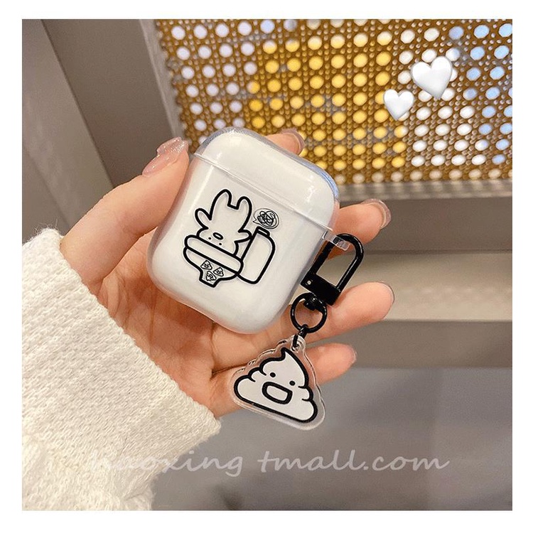 Doodle Earphone Case Bluetooth Pelindung Lembut TPU Transparan Dengan Liontin Untuk Airpods1 2 3 PRO 2 Airpods3 PRO2 TWS