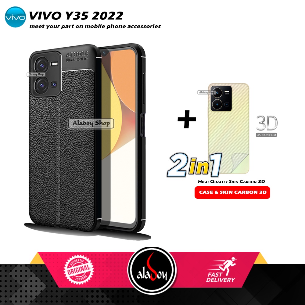 Case Vivo Y35 Softcase Leather + Skin Carbon 3D