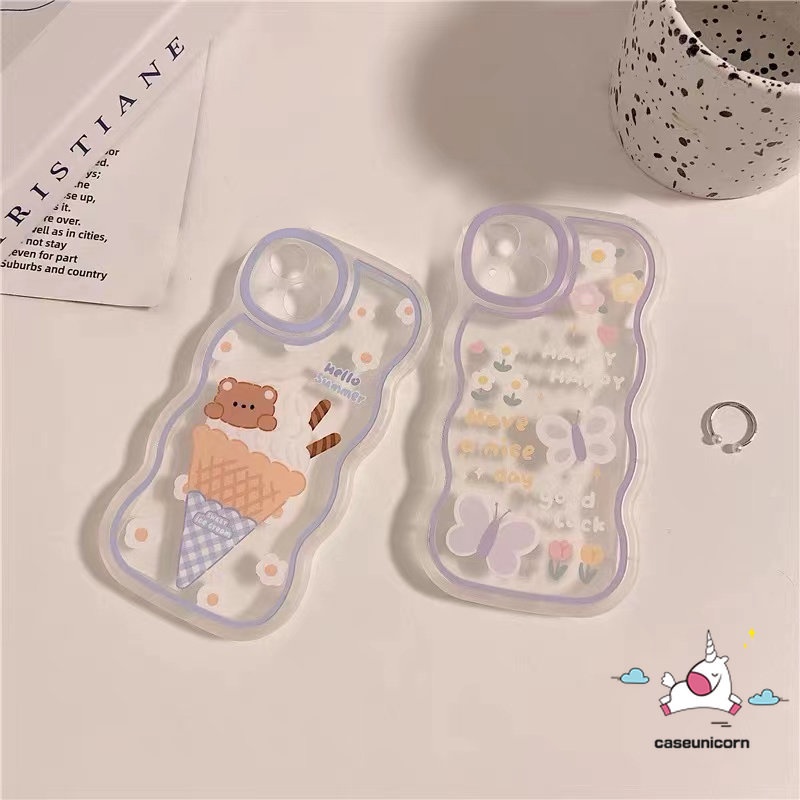 Casing Samsung A14 A04 A12 A04s A03 A50 A13 A04E A50s A52s A22 A32 A03s A23 A53 A21s A20 A51 A52 A33 A02s A30s M22 M12 A31 A11 Cute Butterfly Ice Cream Bear Lembut Bergelombang Penutup Tepi