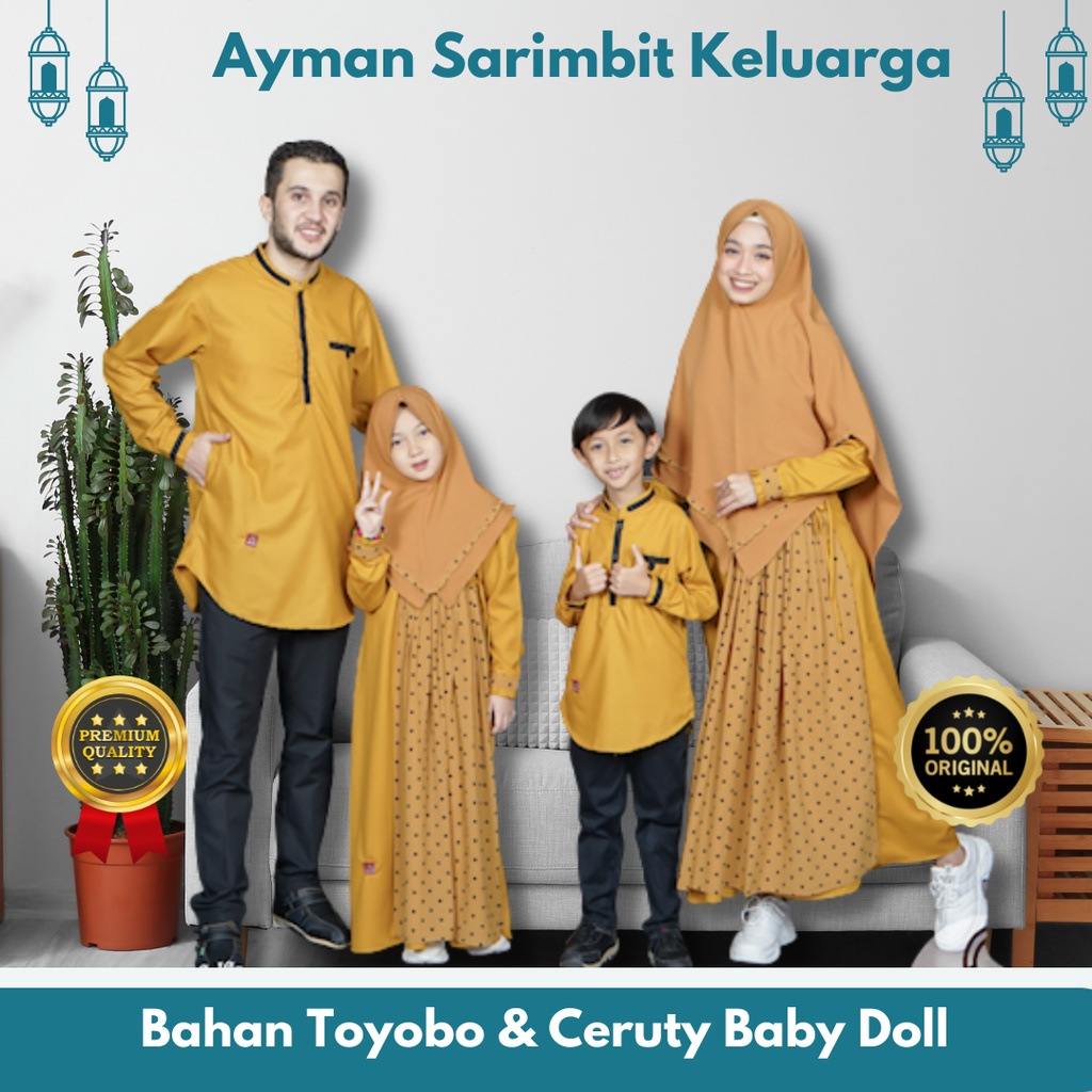 Sarimbit Keluarga Muslim Set Baju Lebaran Keluarga Baju Couple Keluarga  Original Premium Bahan Toyobo Mustard