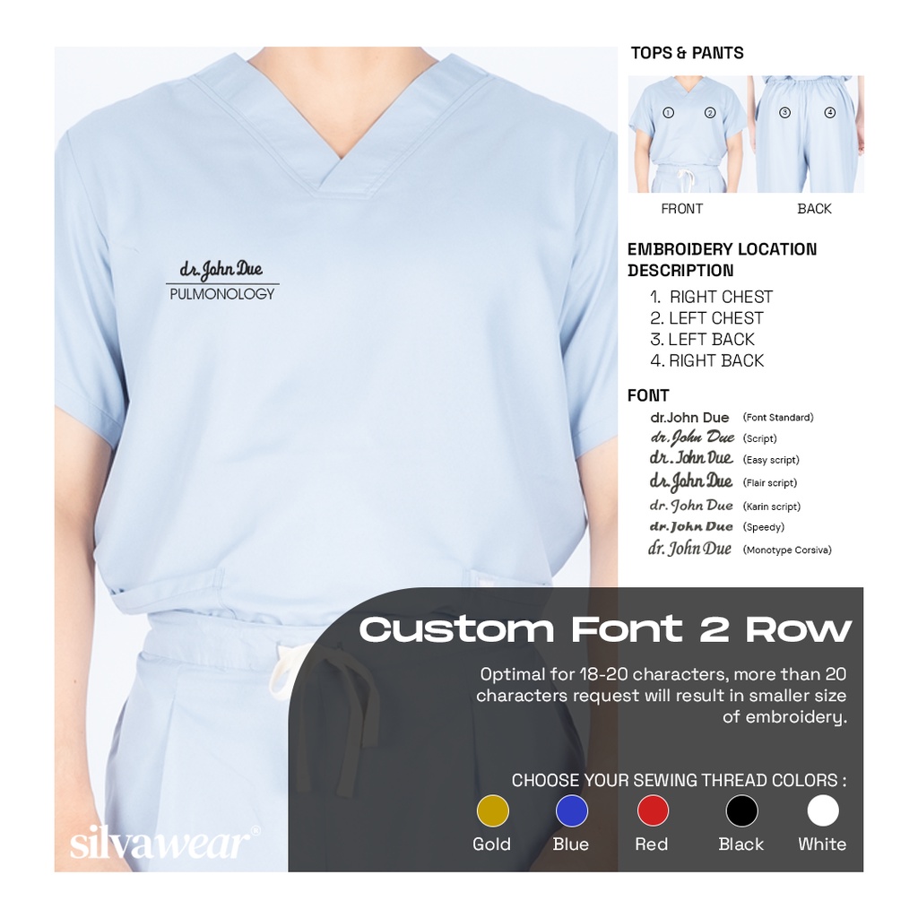 BORDIR NAMA Doctor’s Scrub / Set Baju Celana Jaga Perawat / Dokter