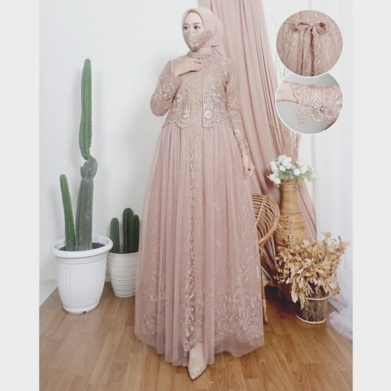 Gamis Mirasea Busui Friendly / Gamis Brukat Kondangan Premium / Gamis Kondangan Tile Mutiara / Long Dress Mewah Elegan