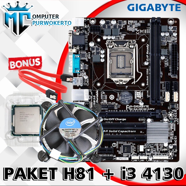 Mobo Mainboard H81 Gigabyte Dan Processor I3 4130 Bonus Fan