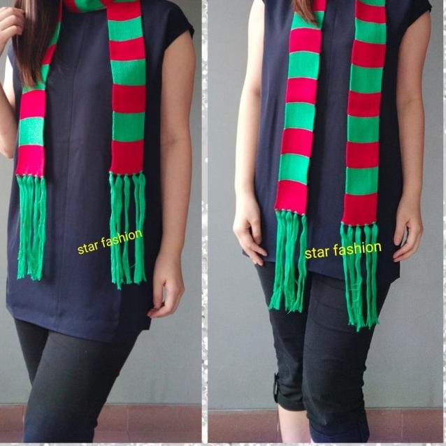 syal/syall /shawl rajut natal merah hijau kecil