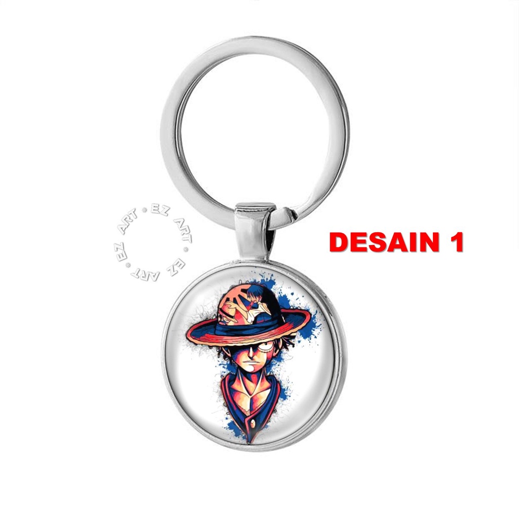 GANTUNGAN KUNCI GANCI ANIME ONE PIECE LUFFY HEART PIRATES LIONTIN BULAT KACA CEMBUNG