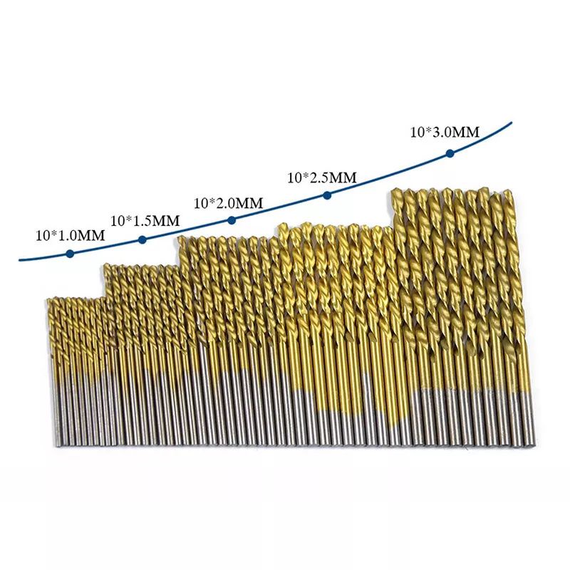 Nuansa - Mata Bor Power Drill Bits Titanium Coated 50 PCS - Golden 1.0mm, 1.5, 2.0, 2.5, 3.0mm