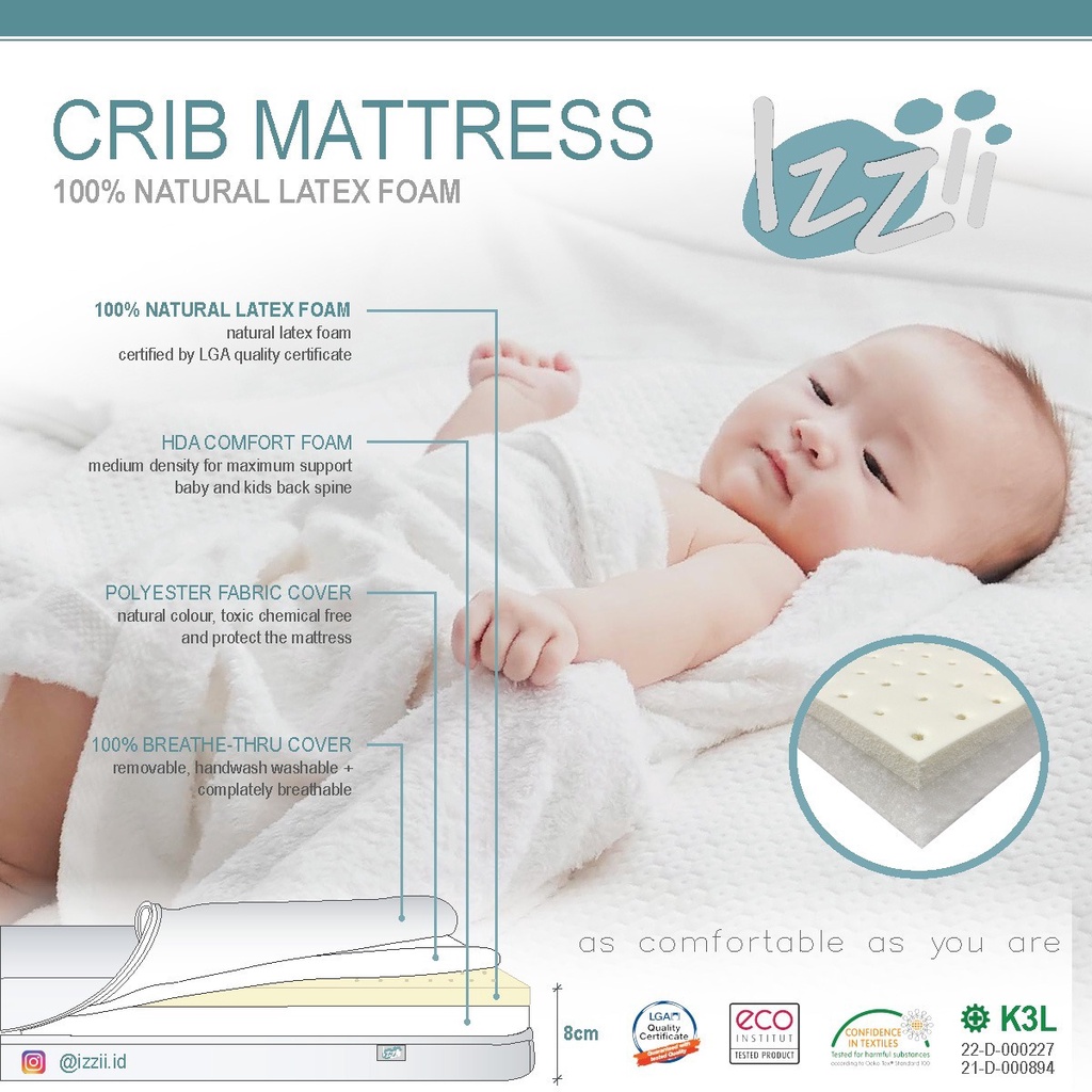 Izii Natural Latex Foam Crib Mattress 150 x 100 x 8cm