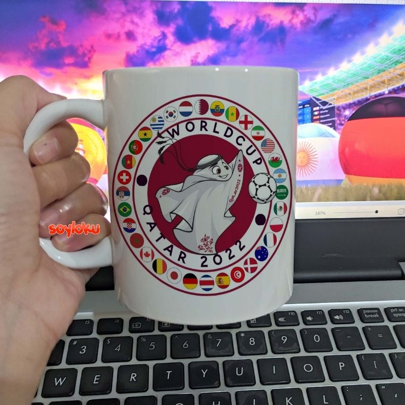 Merchandise cangkir custom FIFA WORLD CUP QATAR 2022 football soccer laeeb jungkook