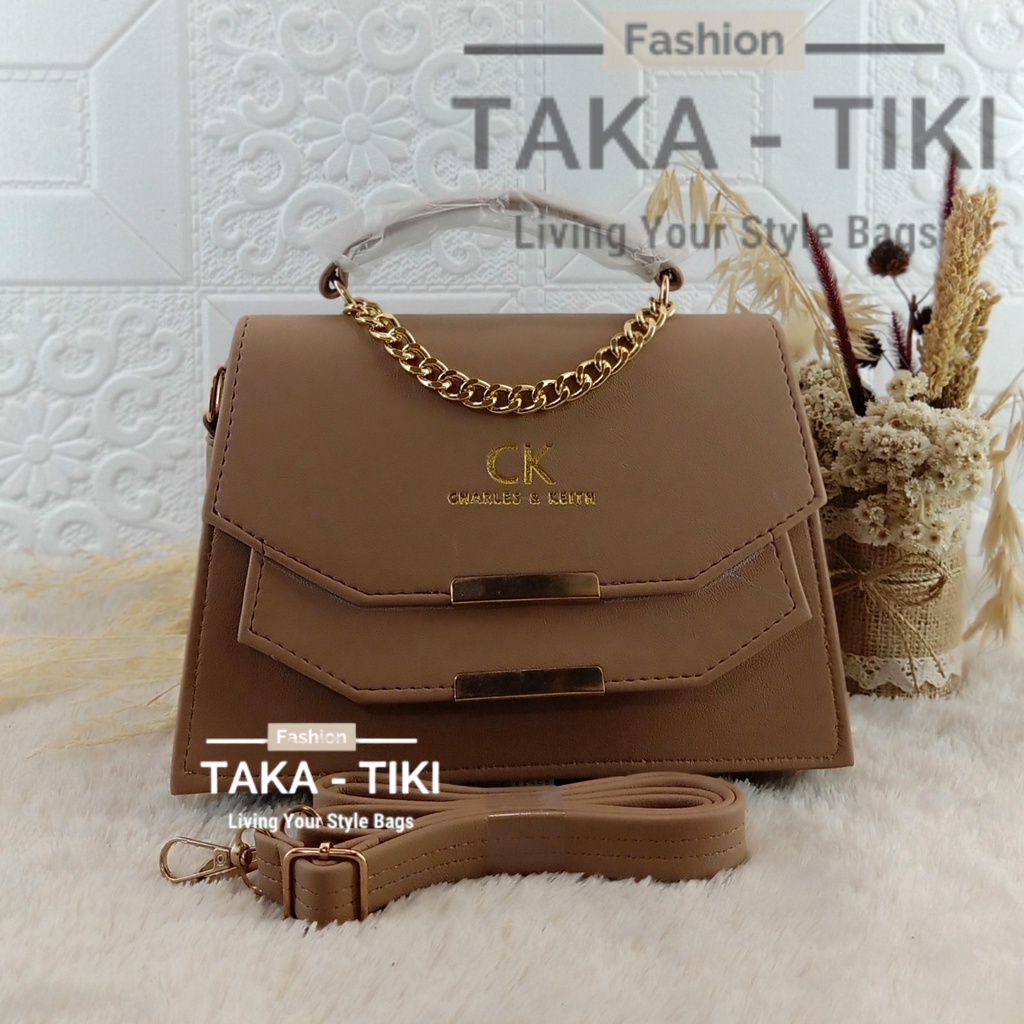 Bayar DiTempat - Tas Selempang Sling Bags CK Wanita Behel TWIN TERBARU Full Acc Import Mewah (MOCCA)