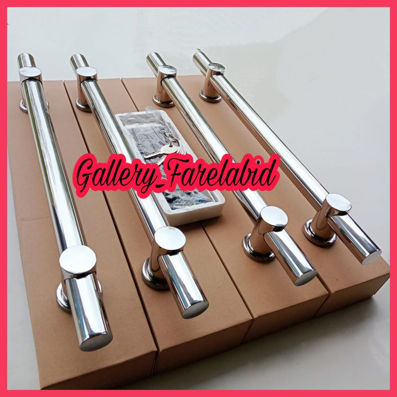Handle Pintu Rumah Stainless Steel Bulat 80 Cm Set Body Kunci Gagang Pintu Rumah Modern 60 Cm Set Bodi Pelor Pegangan Pintu Kupu Tarung 45 Cm Tarikan Pintu Rumah Minimalis