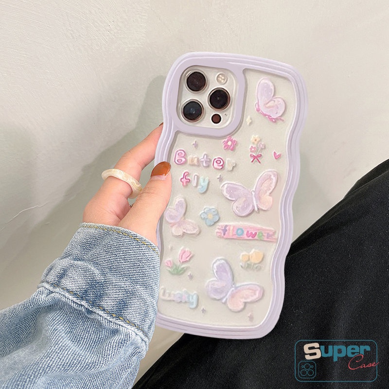 Case Untuk OPPO A16 A17 A57 A54 A15 A55 A17K A12 A5s A7 A74 A78 A96 A95 A16K A1k A77s A53 A3s A76 A12E A5 A9 A35 A52 A16s Reno 8T 8 7 6 Wavy Edge Cartoon Cute Butterfly Lembut Sarung