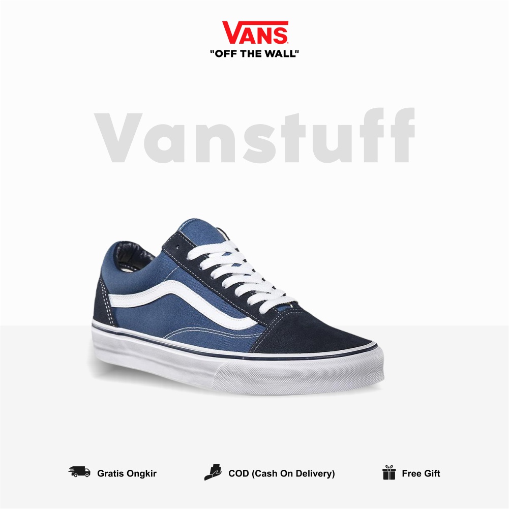 Vans Old Skool Classic Navy Blue Pria Wanita Original 100 BNIB Globat Market Authentic Guarated Vanss Ori Old School navy putih