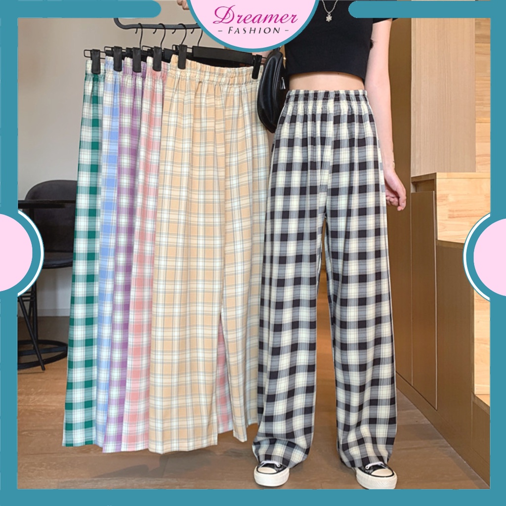 DF CPG280 Celana Panjang Wanita Motif Kotak - kotak Casual Tartan Plaid Long Pants Korean Fashion