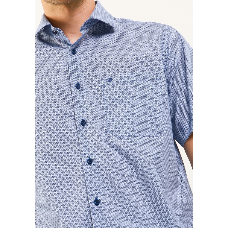 Kemeja Pria Lengan Pendek Guy Laroche Blu Hexagon Print Biru