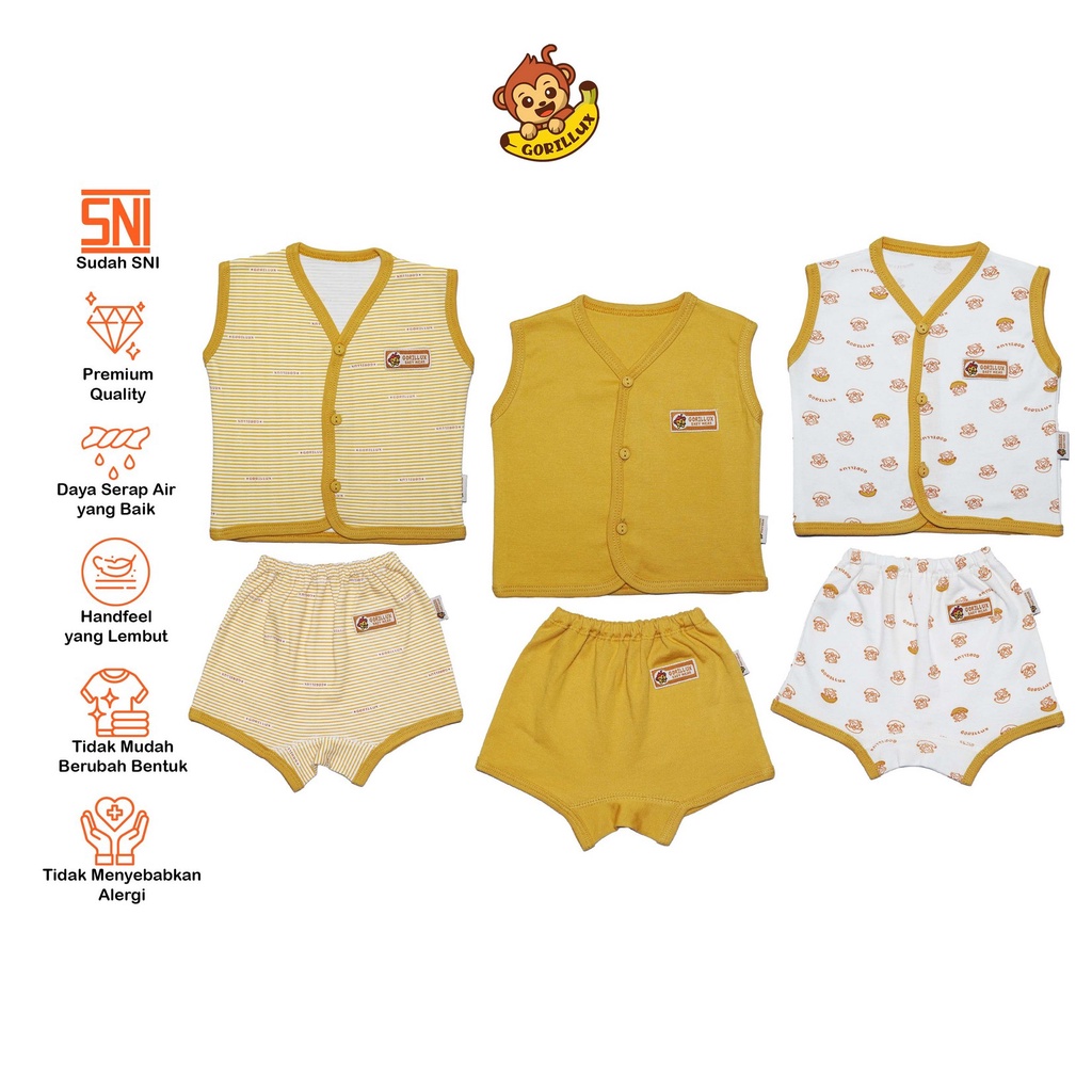 GORILLUX PAKET 9 Setelan Baju Bayi Lengkap Seri Mustard (0-3 Bulan)