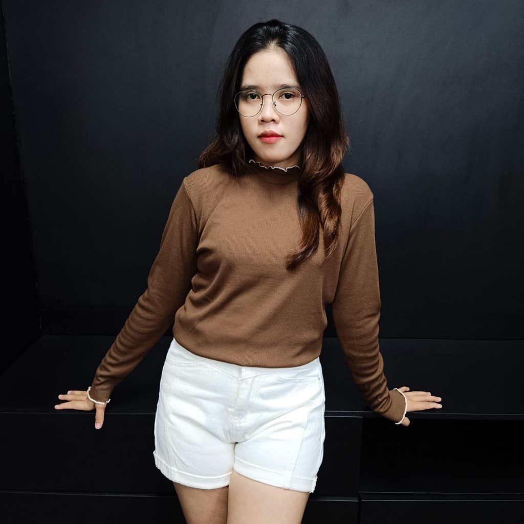 ATASAN WANITA KOREA | BAJU WANITA | KAOS WANITA | LONGSLEEVE | TURTLE NECK | Brown Crinkle