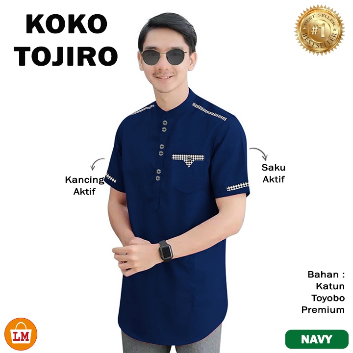 Baju Pria Muslim KOKO TOJIRO Lengan Pendek Bahan Katun Toyobo Size JUMBO M - 2XL LMS 18844