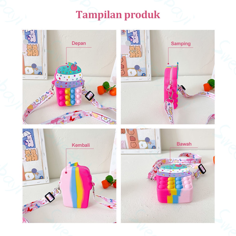 Sweetybayi Tas slempang Pop it anak perempuan mini Sensory karakter anak Tas pop it anak fashion