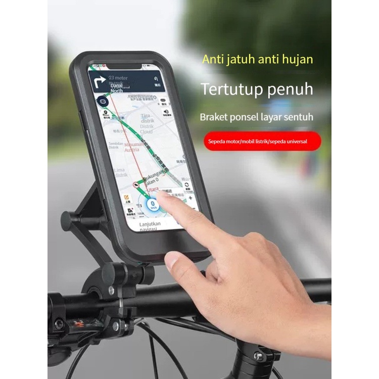 (Stok tersedia, dikirim dari Jakarta) Dudukan ponsel mobil listrik, baterai sepeda, sepeda motor, penutup tahan air, braket navigasi tetap