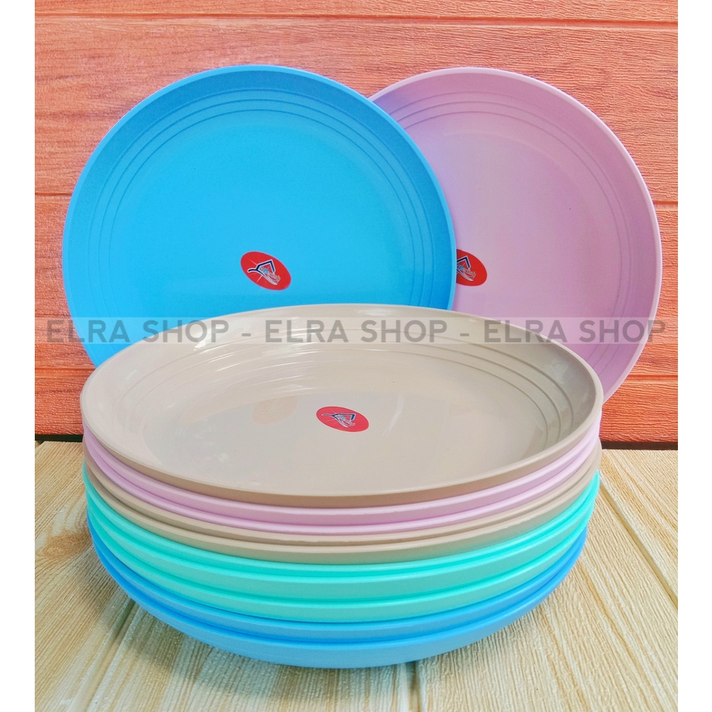 promo 6 pcs piring makan bulan cekung ukuran 9 inci 23 cm piring plastik berkualitas tebal dan anti pecah multiwarna